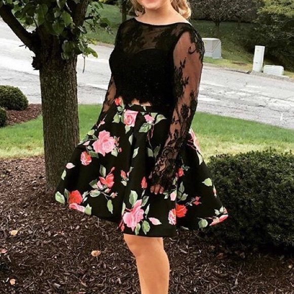 dress with black top and floral bottom